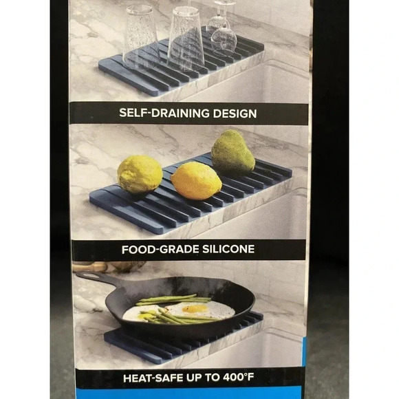Kraus Kitchen SelfDraining Silicone Drying Mat Cyan Blue New14-3/4 x 8-1/8 x 1/2 - Picture 5 of 13